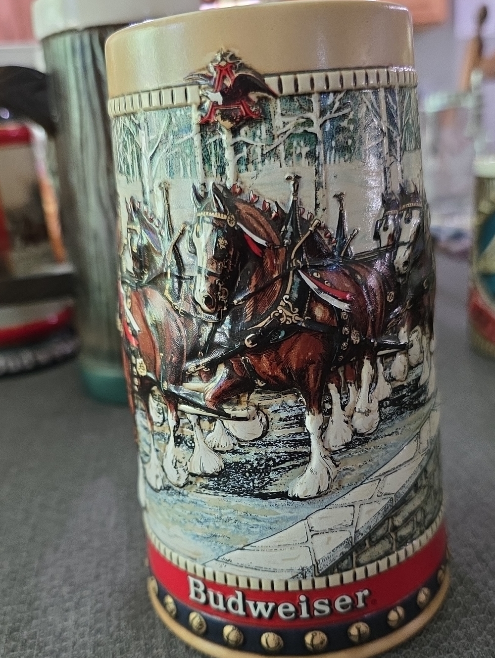 Budweiser Red, Brown & White Clydesdale Ceramic Stein